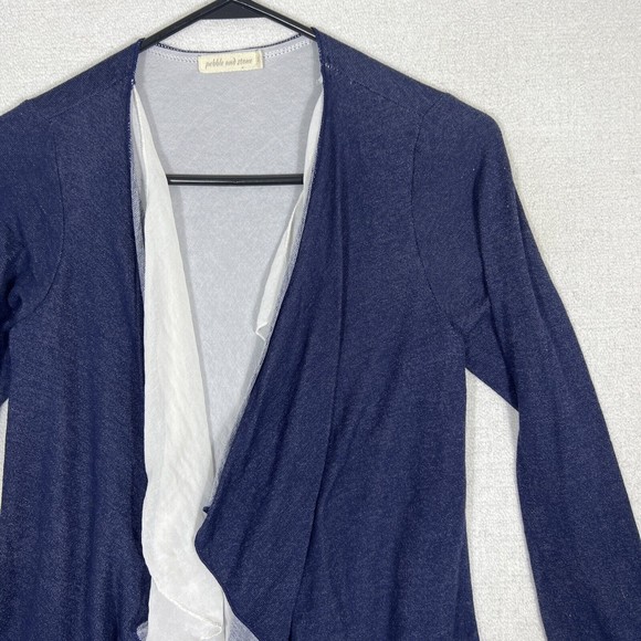 Pebble and Stone Open Front Layered Cardigan Womens Small Navy Blue - Picture 3 of 11